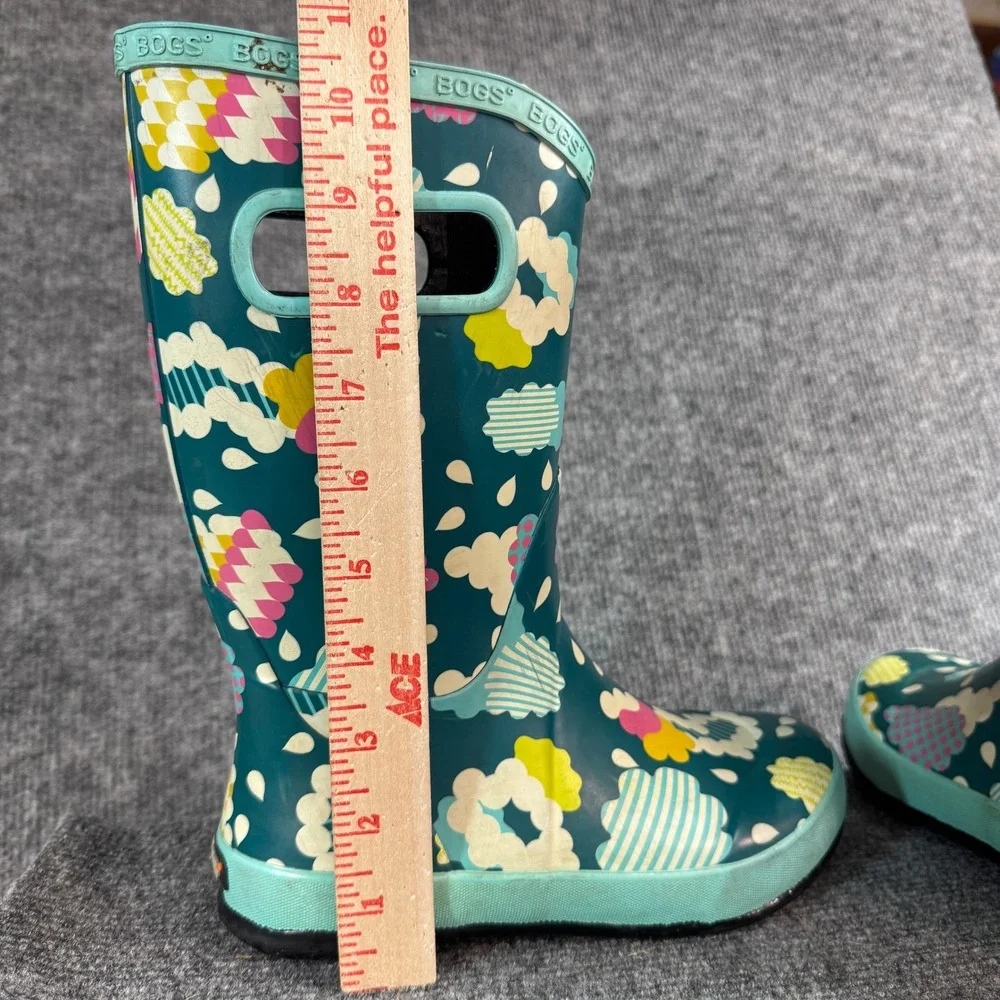 Bogs Rainit Clouds Teal Green Waterproof Rain Boots Youth Size 3 72379-440